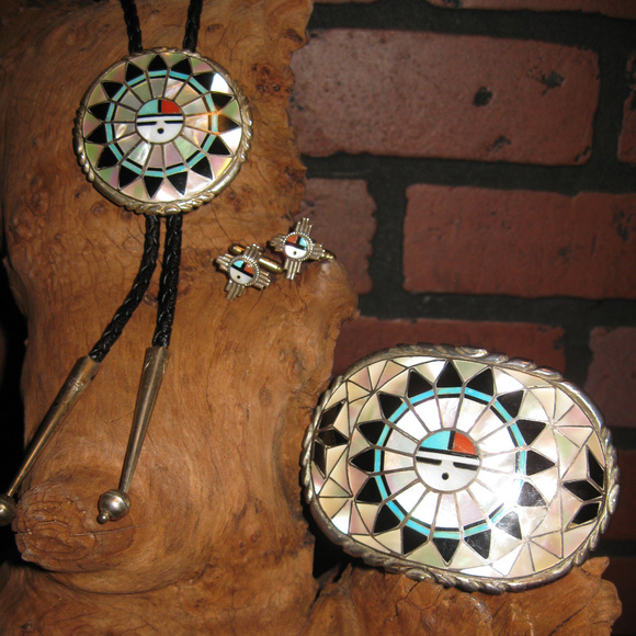 ZUNI Other - Zuni - Sunface Bolo Buckle Cufflink set Turquoise